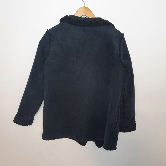 Velvet by Graham & Spencer Faux Velvet Black Sherpa Open Drape Jacket Size M - Picture 5 of 10